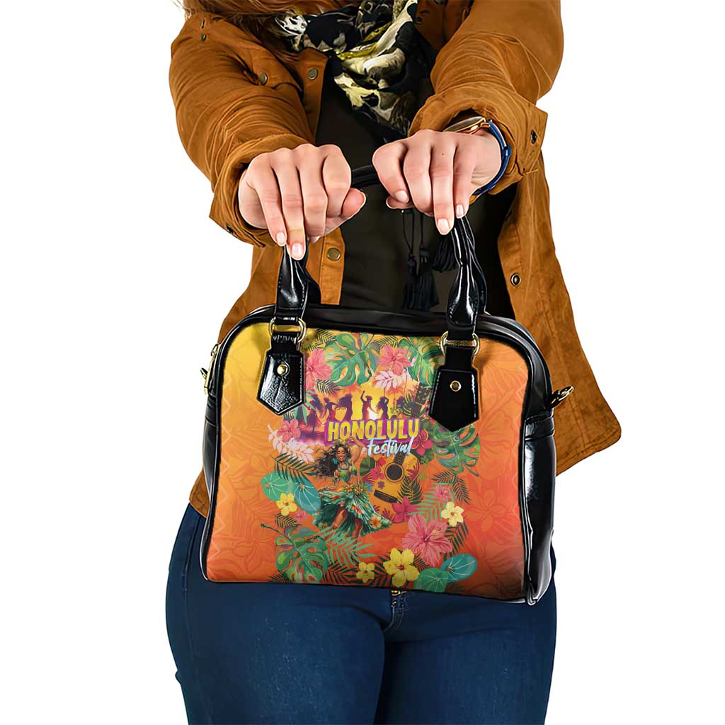 Hawaiian Honolulu Festival Shoulder Handbag Hawaiian Identity - Hula Dancer and Ukulele Tropical Plants Style