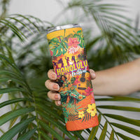Hawaiian Honolulu Festival Skinny Tumbler Hawaiian Identity - Hula Dancer and Ukulele Tropical Plants Style