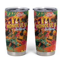 Hawaiian Honolulu Festival Tumbler Cup Hawaiian Identity - Hula Dancer and Ukulele Tropical Plants Style