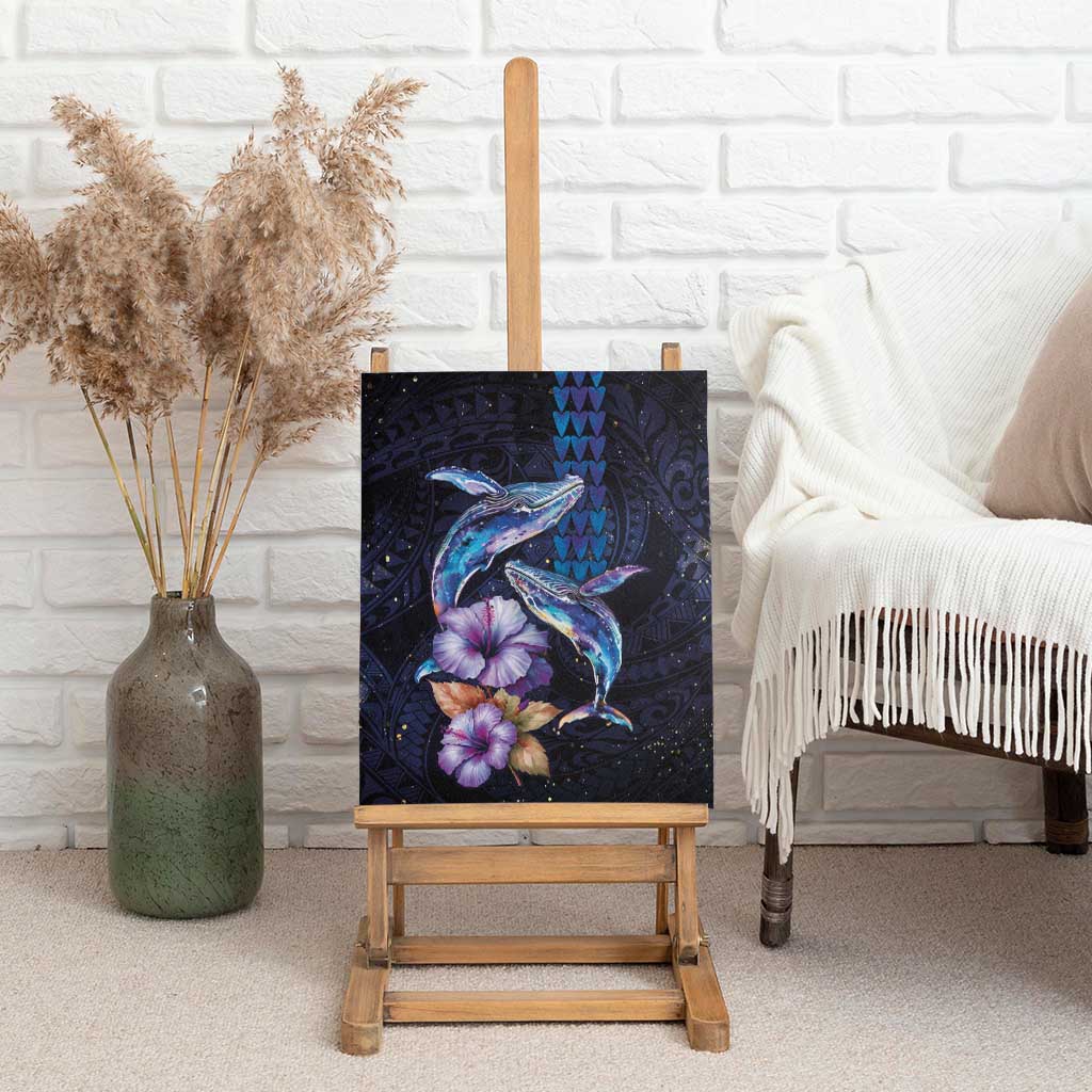 Hawaiian Whales Love Couple Canvas Wall Art Hibiscus and Kakau Art Tattoo Night Sky Vibe LT03 - Polynesian Pride