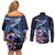 Hawaiian Whales Love Couple Couples Matching Off Shoulder Short Dress and Long Sleeve Button Shirt Hibiscus and Kakau Art Tattoo Night Sky Vibe