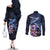 Hawaiian Whales Love Couple Couples Matching Off The Shoulder Long Sleeve Dress and Long Sleeve Button Shirt Hibiscus and Kakau Art Tattoo Night Sky Vibe