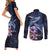 Hawaiian Whales Love Couple Couples Matching Short Sleeve Bodycon Dress and Long Sleeve Button Shirt Hibiscus and Kakau Art Tattoo Night Sky Vibe