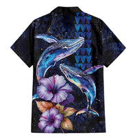 Hawaiian Whales Love Couple Family Matching Mermaid Dress and Hawaiian Shirt Hibiscus and Kakau Art Tattoo Night Sky Vibe