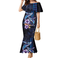 Hawaiian Whales Love Couple Family Matching Mermaid Dress and Hawaiian Shirt Hibiscus and Kakau Art Tattoo Night Sky Vibe