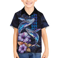 Hawaiian Whales Love Couple Family Matching Puletasi and Hawaiian Shirt Hibiscus and Kakau Art Tattoo Night Sky Vibe