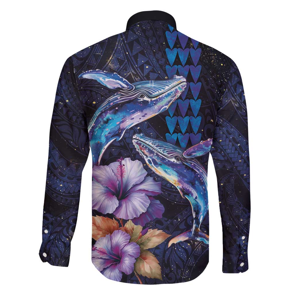 Hawaiian Whales Love Couple Family Matching Tank Maxi Dress and Hawaiian Shirt Hibiscus and Kakau Art Tattoo Night Sky Vibe