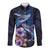 Hawaiian Whales Love Couple Long Sleeve Button Shirt Hibiscus and Kakau Art Tattoo Night Sky Vibe