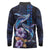 Hawaiian Whales Love Couple Long Sleeve Polo Shirt Hibiscus and Kakau Art Tattoo Night Sky Vibe