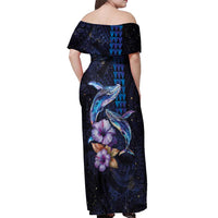 Hawaiian Whales Love Couple Off Shoulder Maxi Dress Hibiscus and Kakau Art Tattoo Night Sky Vibe LT03 - Polynesian Pride