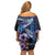 Hawaiian Whales Love Couple Off Shoulder Short Dress Hibiscus and Kakau Art Tattoo Night Sky Vibe