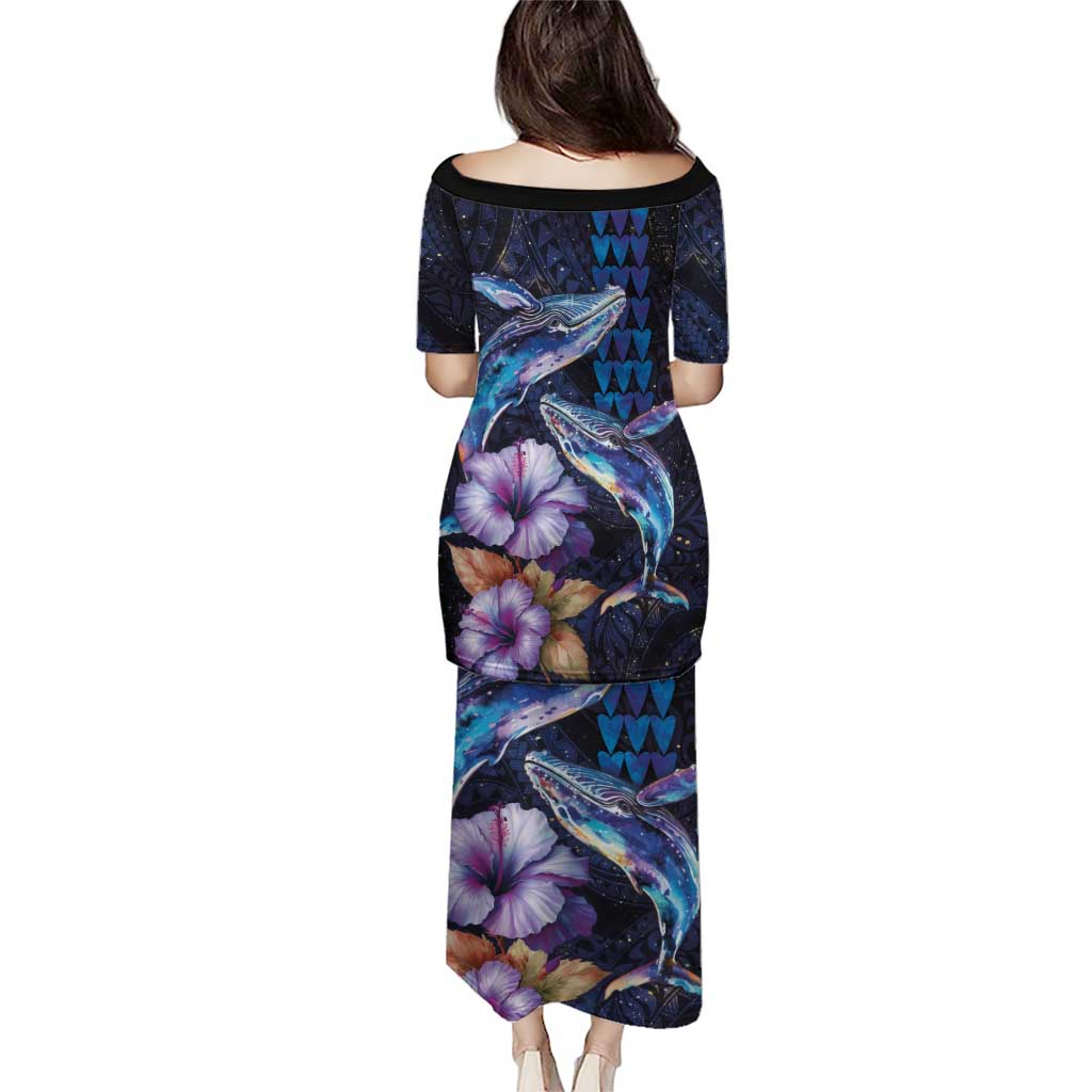 Hawaiian Whales Love Couple Puletasi Hibiscus and Kakau Art Tattoo Night Sky Vibe