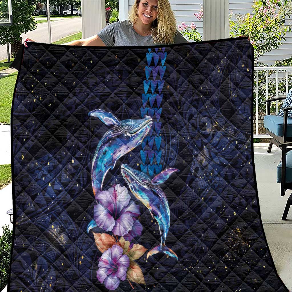 Hawaiian Whales Love Couple Quilt Hibiscus and Kakau Art Tattoo Night Sky Vibe