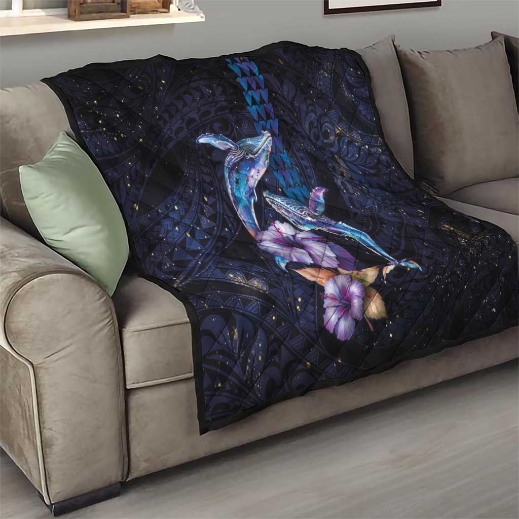 Hawaiian Whales Love Couple Quilt Hibiscus and Kakau Art Tattoo Night Sky Vibe LT03 - Polynesian Pride