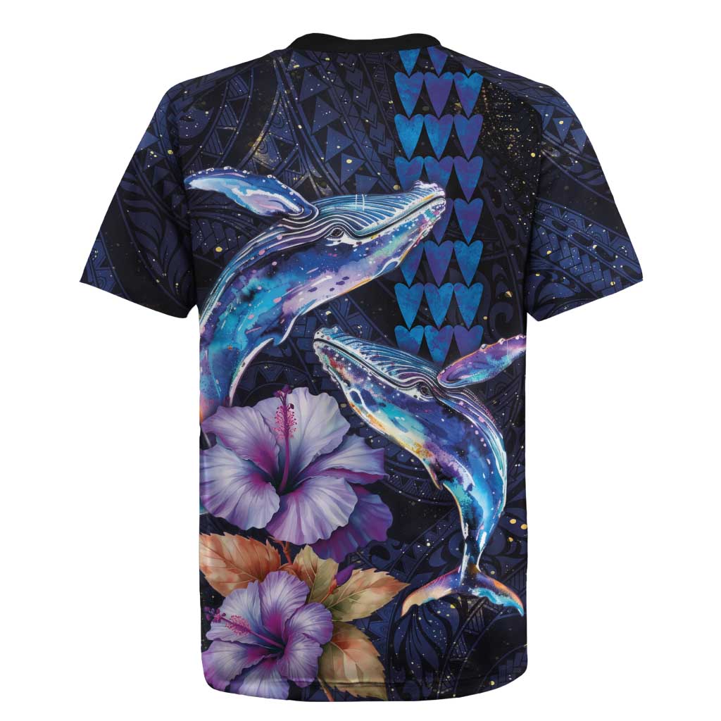 Hawaiian Whales Love Couple Rugby Jersey Hibiscus and Kakau Art Tattoo Night Sky Vibe