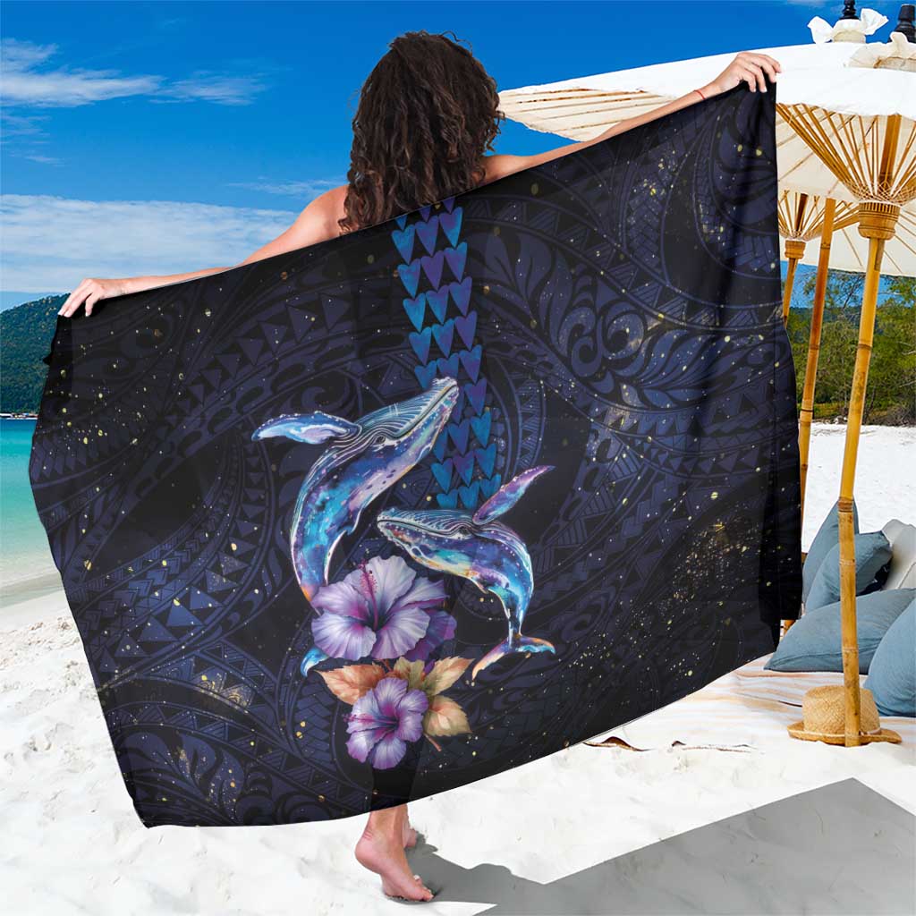 Hawaiian Whales Love Couple Sarong Hibiscus and Kakau Art Tattoo Night Sky Vibe