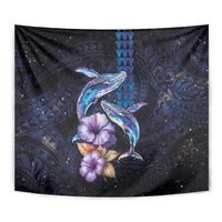 Hawaiian Whales Love Couple Tapestry Hibiscus and Kakau Art Tattoo Night Sky Vibe