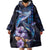 Hawaiian Whales Love Couple Wearable Blanket Hoodie Hibiscus and Kakau Art Tattoo Night Sky Vibe