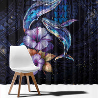 Hawaiian Whales Love Couple Window Curtain Hibiscus and Kakau Art Tattoo Night Sky Vibe
