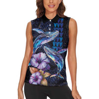 Hawaiian Whales Love Couple Women Sleeveless Polo Shirt Hibiscus and Kakau Art Tattoo Night Sky Vibe LT03 - Polynesian Pride