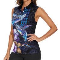 Hawaiian Whales Love Couple Women Sleeveless Polo Shirt Hibiscus and Kakau Art Tattoo Night Sky Vibe LT03 - Polynesian Pride