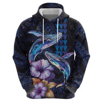 Hawaiian Whales Love Couple Zip Hoodie Hibiscus and Kakau Art Tattoo Night Sky Vibe