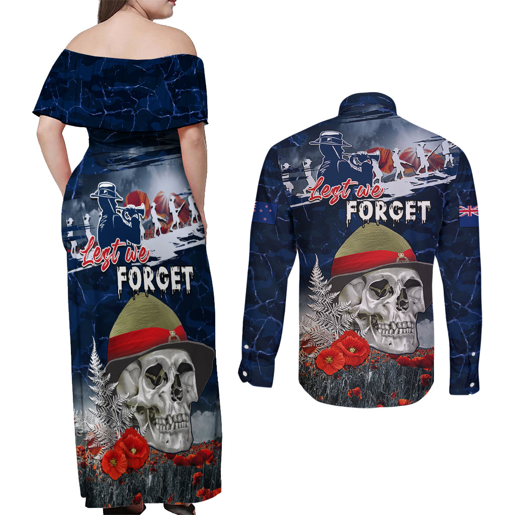New Zealand ANZAC Day Couples Matching Off Shoulder Maxi Dress and Long Sleeve Button Shirt Freedom Ain't Free LT05 - Polynesian Pride