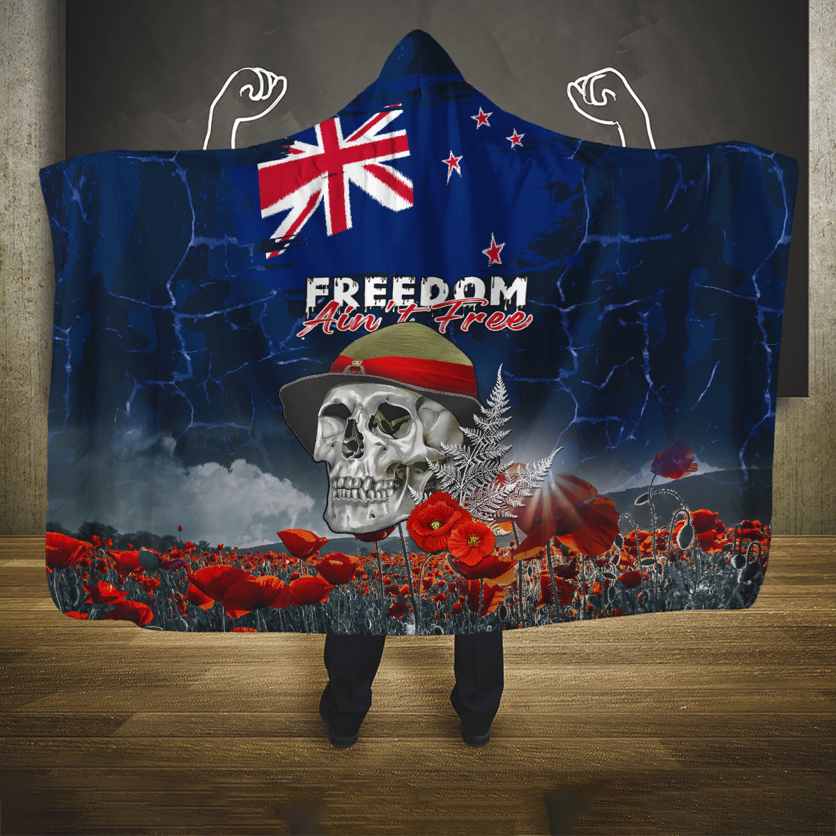 New Zealand ANZAC Day Hooded Blanket Freedom Ain't Free