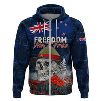 New Zealand ANZAC Day Zip Hoodie Freedom Ain't Free LT05 Zip Hoodie Blue - Polynesian Pride