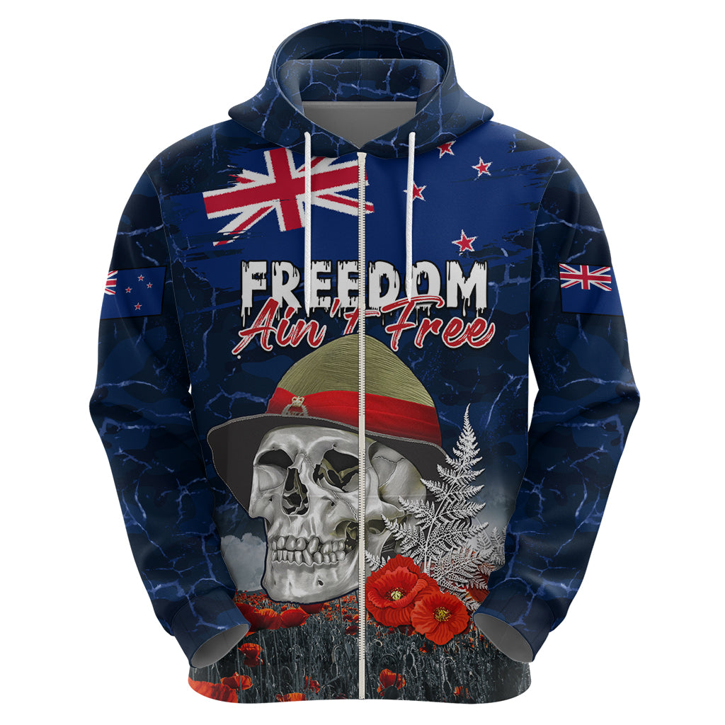 New Zealand ANZAC Day Zip Hoodie Freedom Ain't Free LT05 - Polynesian Pride