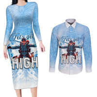New Zealand Sky Diving Couples Matching Long Sleeve Bodycon Dress and Long Sleeve Button Shirt Lets Get High LT05 Blue - Polynesian Pride