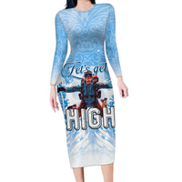New Zealand Sky Diving Family Matching Long Sleeve Bodycon Dress and Hawaiian Shirt Lets Get High LT05 Mom's Dress Blue - Polynesian Pride