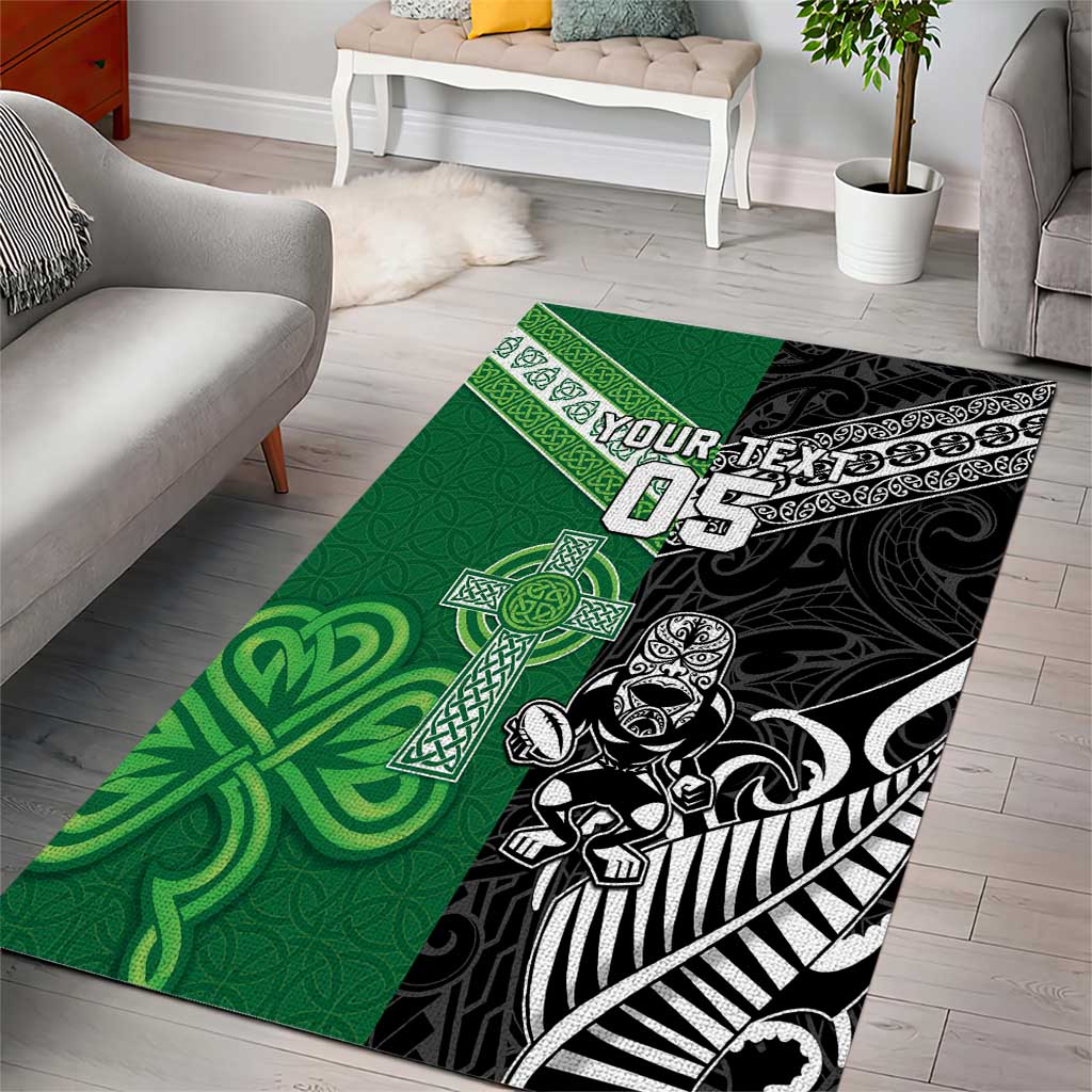 New Zealand And Ireland Rugby Custom Area Rug Maori Tiki With Shamrock