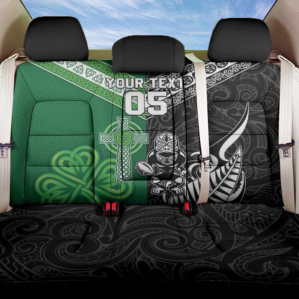 New Zealand And Ireland Rugby Custom Back Car Seat Cover Maori Tiki With Shamrock