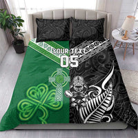New Zealand And Ireland Rugby Custom Bedding Set Maori Tiki With Shamrock