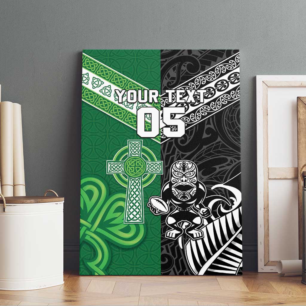 New Zealand And Ireland Rugby Custom Canvas Wall Art Maori Tiki With Shamrock