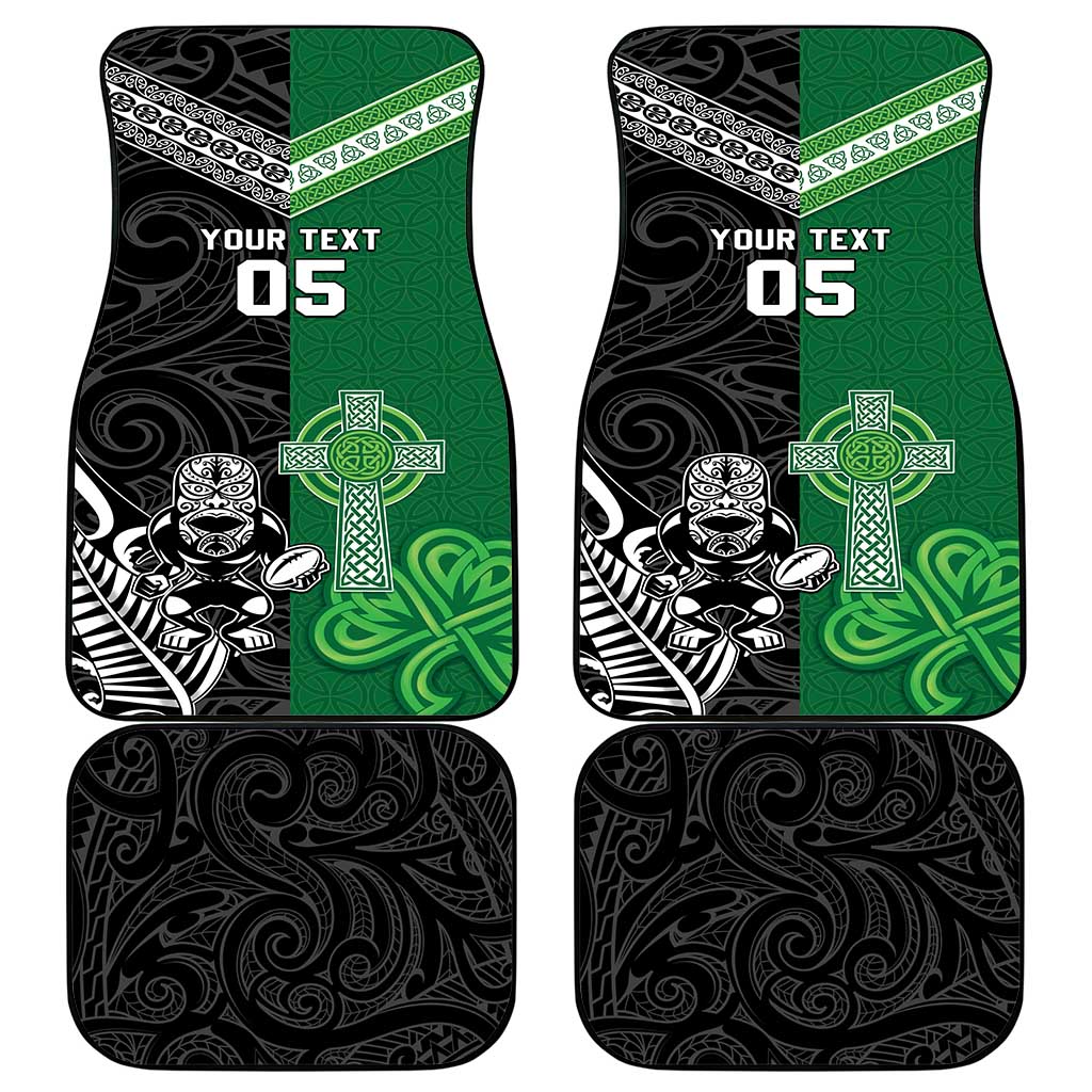 New Zealand And Ireland Rugby Custom Car Mats Maori Tiki With Shamrock