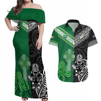 New Zealand And Ireland Rugby Custom Couples Matching Off Shoulder Maxi Dress and Hawaiian Shirt Maori Tiki With Shamrock