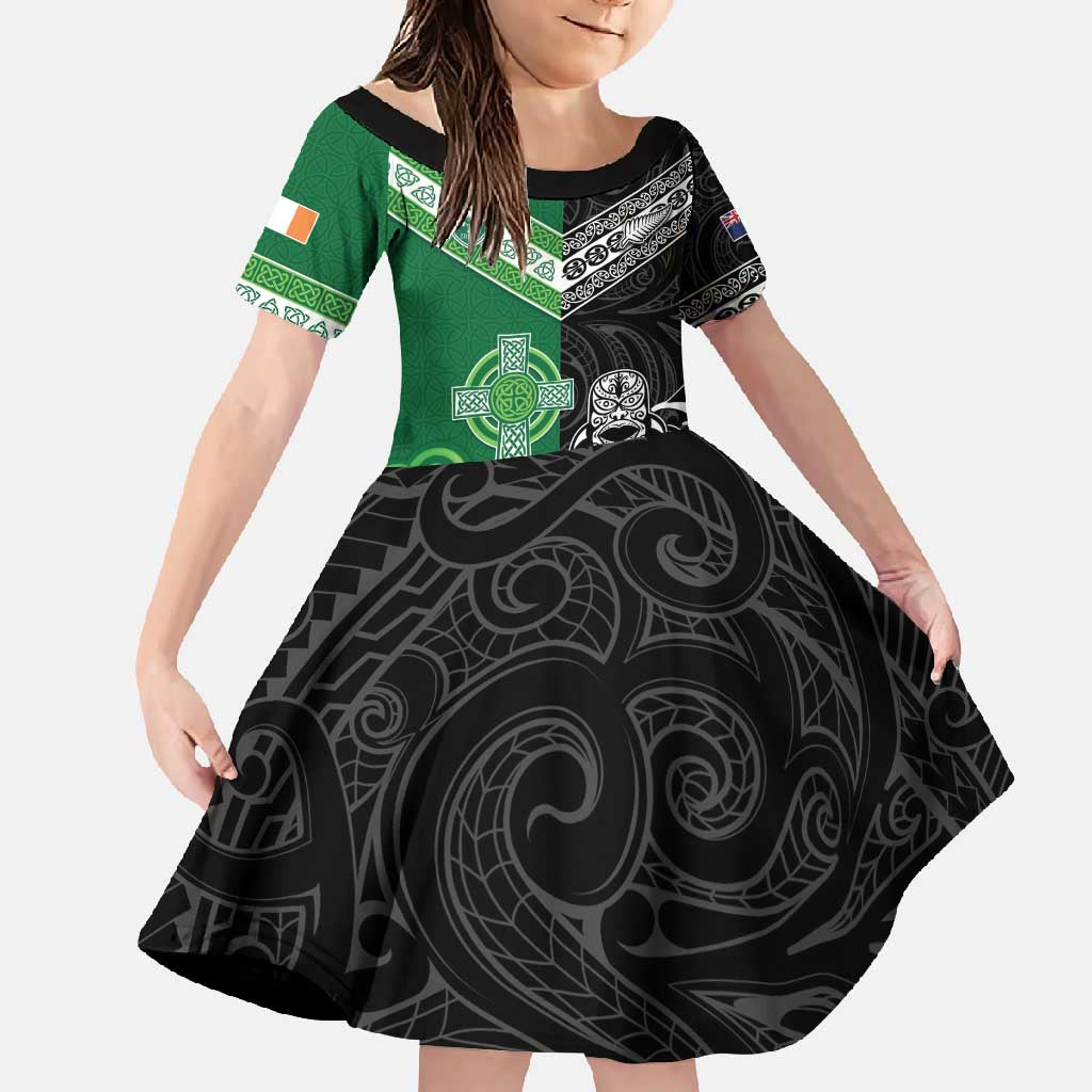 New Zealand And Ireland Rugby Custom Family Matching Mermaid Dress and Hawaiian Shirt Maori Tiki With Shamrock