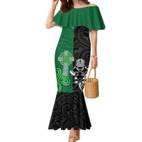 New Zealand And Ireland Rugby Custom Family Matching Mermaid Dress and Hawaiian Shirt Maori Tiki With Shamrock
