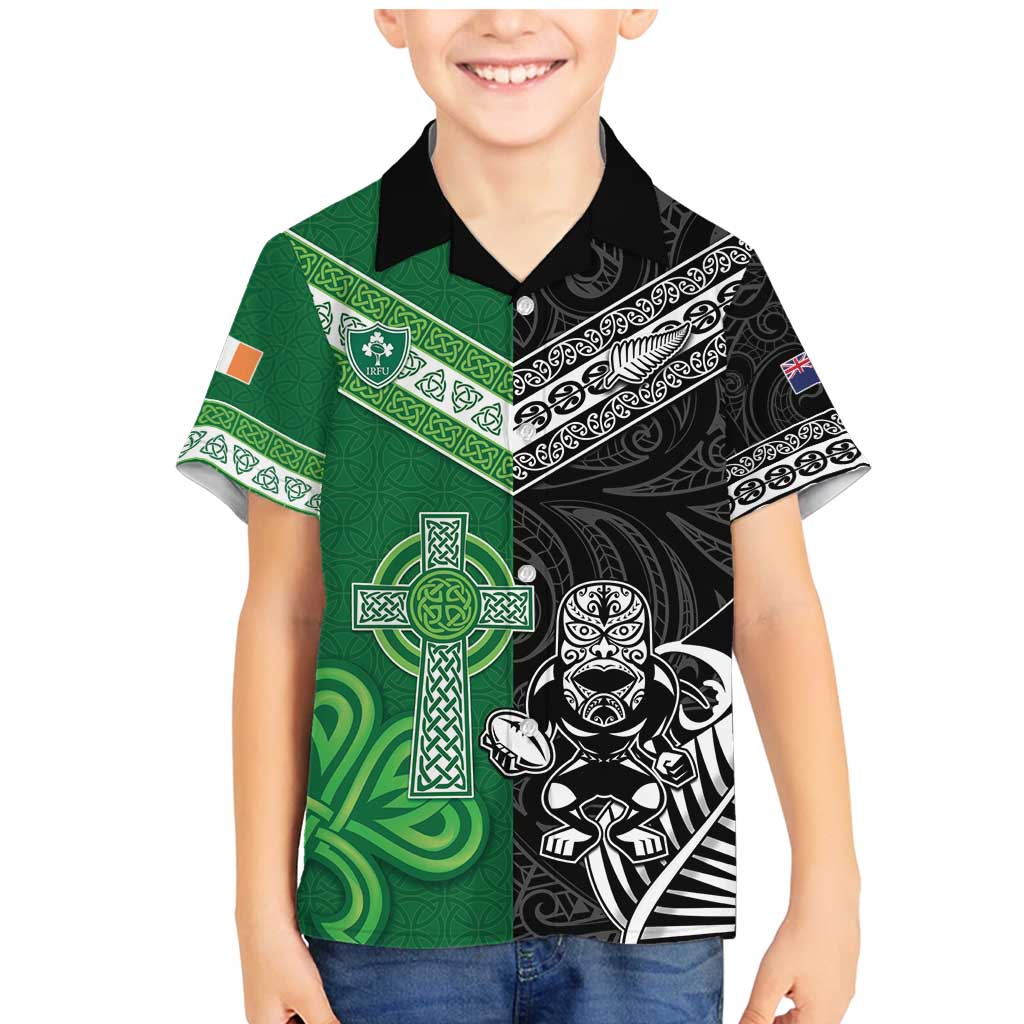 New Zealand And Ireland Rugby Custom Family Matching Mermaid Dress and Hawaiian Shirt Maori Tiki With Shamrock