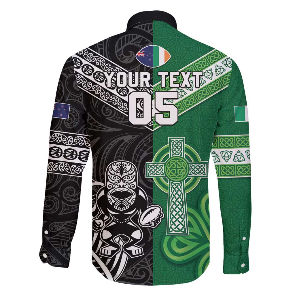 New Zealand And Ireland Rugby Custom Family Matching Off Shoulder Maxi Dress and Hawaiian Shirt Maori Tiki With Shamrock