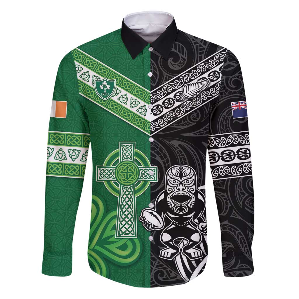 New Zealand And Ireland Rugby Custom Family Matching Puletasi and Hawaiian Shirt Maori Tiki With Shamrock