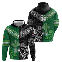 New Zealand And Ireland Rugby Custom Hoodie Maori Tiki With Shamrock