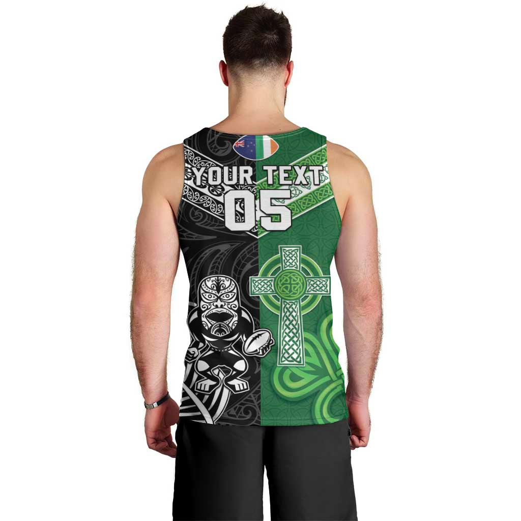 New Zealand And Ireland Rugby Custom Men Tank Top Maori Tiki With Shamrock