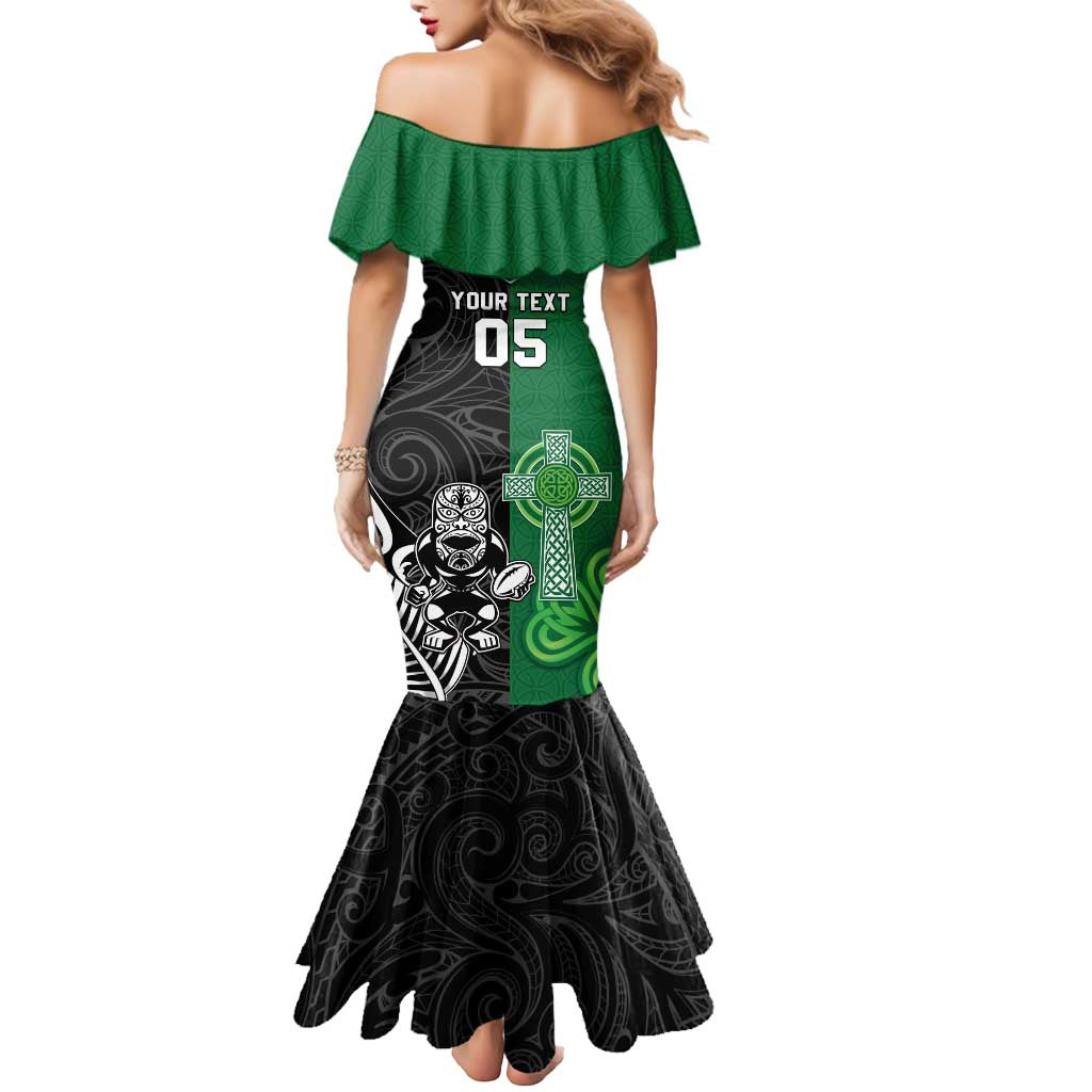 New Zealand And Ireland Rugby Custom Mermaid Dress Maori Tiki With Shamrock