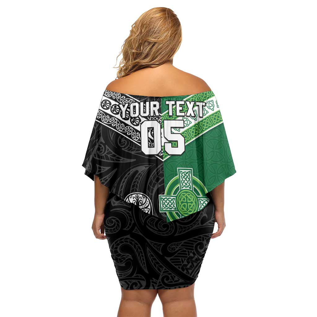 New Zealand And Ireland Rugby Custom Off Shoulder Short Dress Maori Tiki With Shamrock