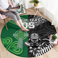New Zealand And Ireland Rugby Custom Round Carpet Maori Tiki With Shamrock