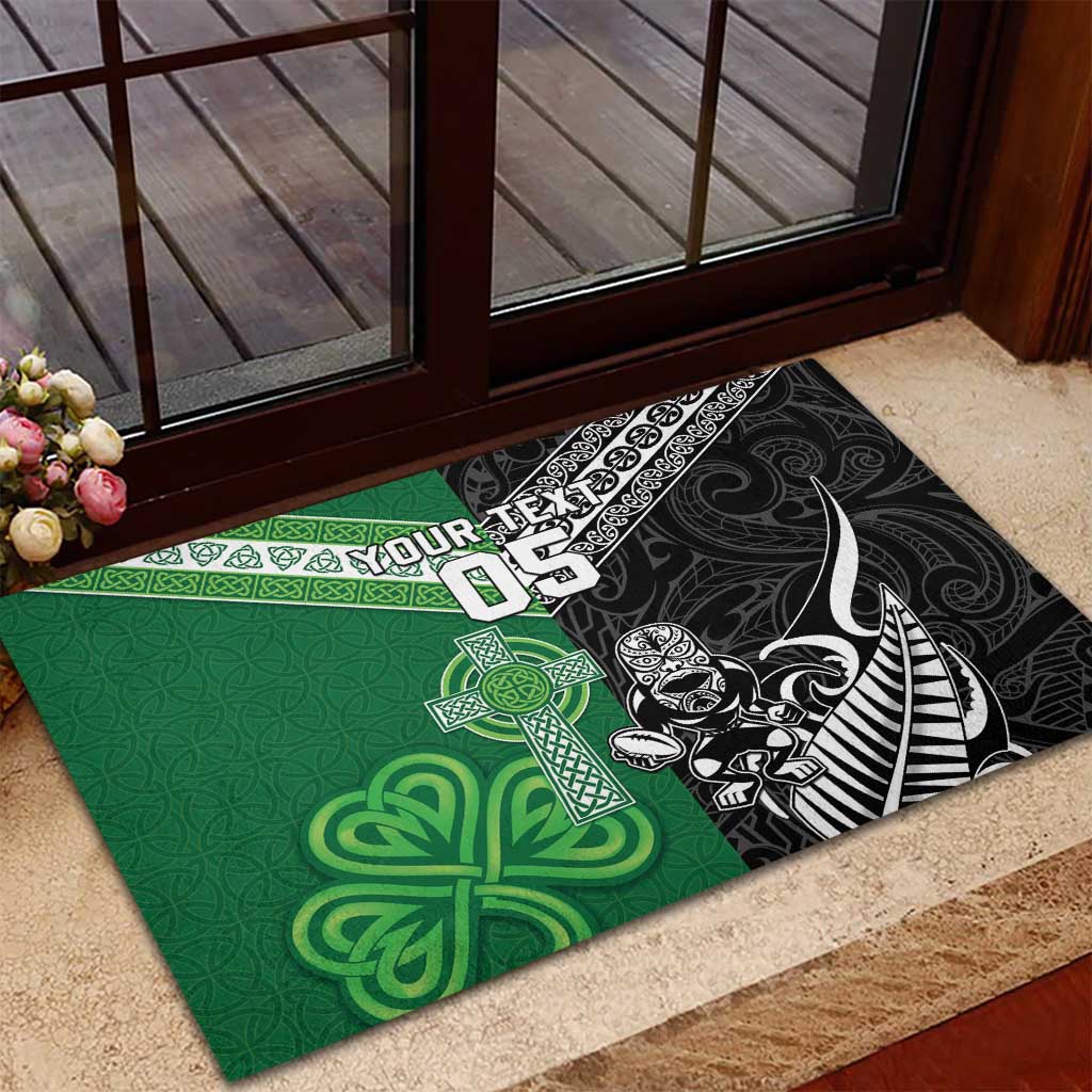 New Zealand And Ireland Rugby Custom Rubber Doormat Maori Tiki With Shamrock