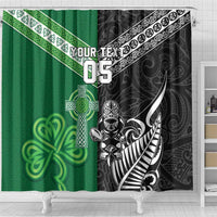 New Zealand And Ireland Rugby Custom Shower Curtain Maori Tiki With Shamrock